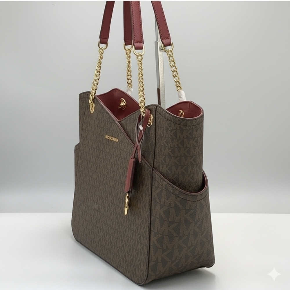 MICHAEL KORS LARGE X CHAIN LOGO SHOULDER BAG DARK CHERRY COLOR (NWT) - Picture 8 of 13